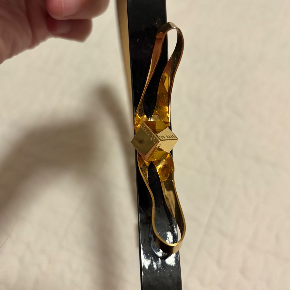 Ted Baker London Black Patent Leather Skinny Bow Belt Gold Buckle Size S CA25459